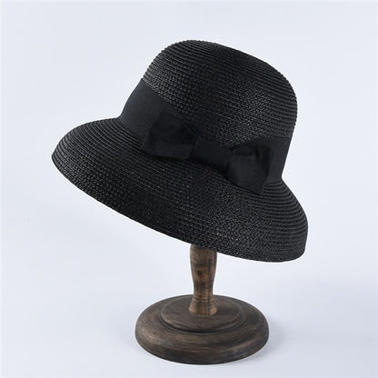 USPOP Novas chapéus de sol femininos moda laço chapéu de palha casual verão aba larga chapéu de praia feminino chapéu de verão