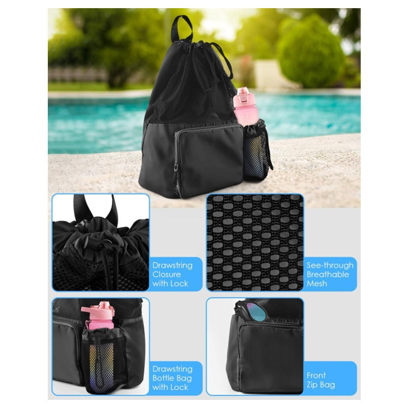 1 Mochila de Cordão de Malha Grande Capacidade Academia Praia Viagem Bolsa Poliéster Mochila Esportiva ao Ar Livre