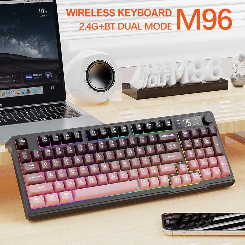 Teclado Gamer Sem Fio M96 Bluetooth FREEWOLF com Tela, Tela Eletrônica, Conexão Multi-Dispositivo, Ergonomia Gamer