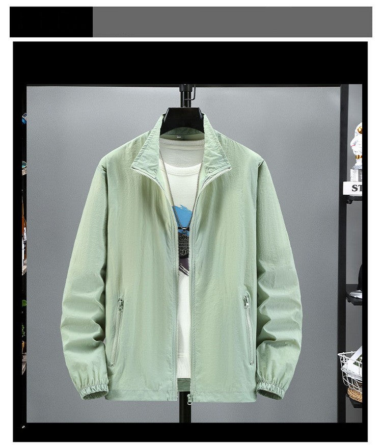 Men Teens Breathable Ultrathin Ultralight Stand Collar Quick Dry Sun-Protective Camping Hiking Jacket Skin Coat Windbreaker