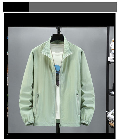Men Teens Breathable Ultrathin Ultralight Stand Collar Quick Dry Sun-Protective Camping Hiking Jacket Skin Coat Windbreaker