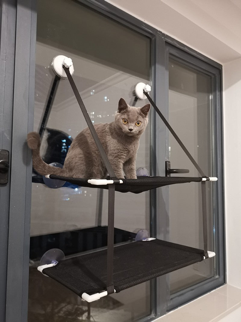 Rede de Gato para Janela Cama para Gatinho Cadeira de Sol Nicho Suspenso Sofá de Gato Túneis de Dois Andares Ventosa para Parede Cama Suspensa para Animais de Estimação de Inverno
