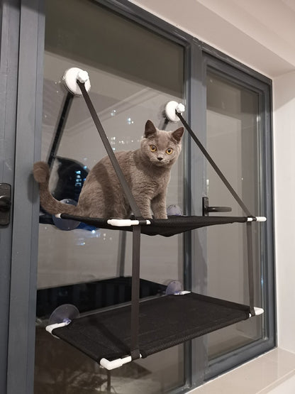 Rede de Gato para Janela Cama para Gatinho Cadeira de Sol Nicho Suspenso Sofá de Gato Túneis de Dois Andares Ventosa para Parede Cama Suspensa para Animais de Estimação de Inverno
