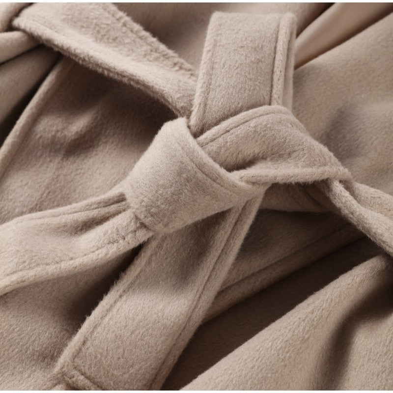 2025 Chic Lapel Plush Coat With Belt Women Vintage Solid Faux Fur Sleeve Tweed Open Coats Female Autumn Casual Street Outwear