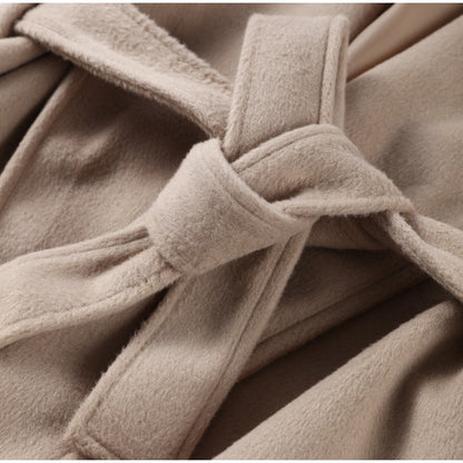 2025 Chic Lapel Plush Coat With Belt Women Vintage Solid Faux Fur Sleeve Tweed Open Coats Female Autumn Casual Street Outwear