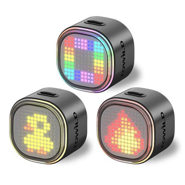 TOWILD TL08 Luz traseira com expressão inteligente 140 LEDs Sensor de frenagem Bluetooth Luz traseira de bicicleta personalizável