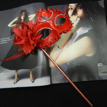 Venetian Party Handheld Masquerade Masks Stick Side Flower Festival Costume Party Half Face Mask Carnival Party