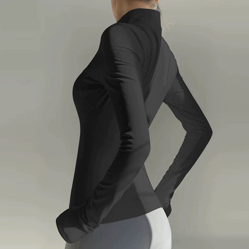 Women's High-End Yoga Fitness Jacket Autumn Stand Collar Long Sleeve Windproof Sports Running Training Top