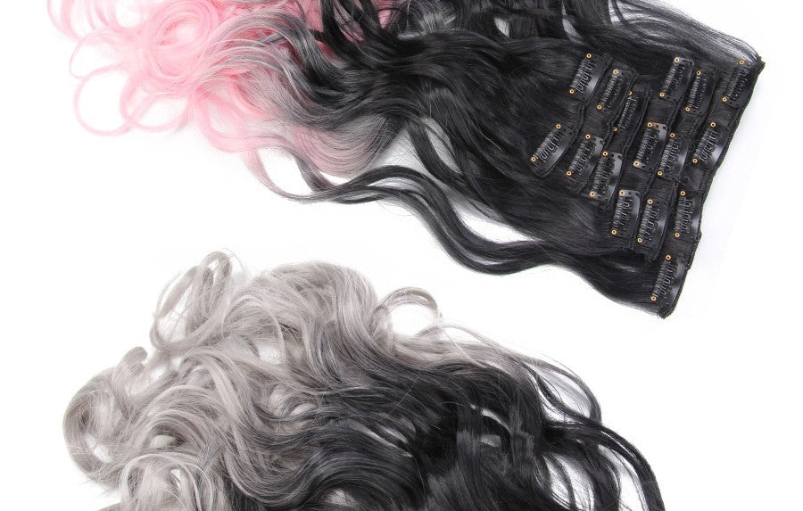 22 Polegadas Sintético Cabelo Liso Longo 16 Clipes 6 Peças/Conjunto Apliques de Cabelo Loiro Preto Resistente ao Calor Para Mulheres
