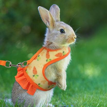 Um conjunto de arnês de peito universal para coelhos de estimação com estampa fofa de rabanete e coleira de tração para uso externo