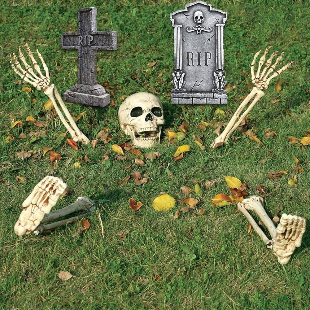 Decorações de Halloween para Casa Crânio Esqueleto Adereços de Terror para Exterior Caveira e Mãos Realistas para Jardim Brincadeiras Festas e Suprimentos