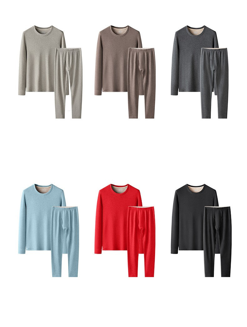 6760 Autumn Winter Keep Warm Slim Underwear Tops Pants For Men Good Quality Mulberry Silk Fleece Thicken Simple Male Sets Gift
