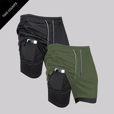 Men's Double Layer Fitness Shorts Men Fitness Gym Training 2 in 1 Sports Shorts Quick Dry Workout Jogging Double Deck Summer