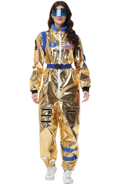 Adult Silver Astronaut Costume Men Women Spaceman Suit Space Jumpsuit Halloween Cosplay Party Dress Up