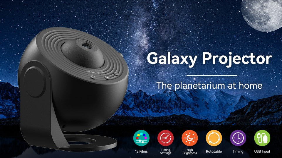 Projetor de Luz Noturna Galáxia Rotativa 360° Abajur Planetário Céu Estrelado Presente de Natal Perfeito para Quarto Infantil Decoração de Feriado