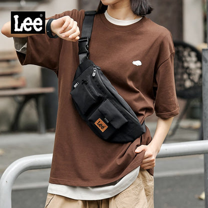 LEE Original Black Fashion Fanny Pack Women Men Korea Style Waterproof Nylon Crossbody Chest Bag Sport Phone Shoulder Waist Bag