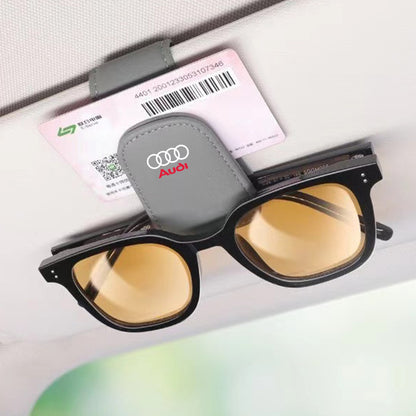Carro Óculos De Couro Clipe Protetor Solar Óculos De Sol Caixa De Cartão Para Audi Quattro Sline A3 A4 A6 A5 Q5 A1 Q7 Q3 Q2 Q8 A7 A8 TT S1 SQ5