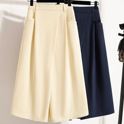 Summer Women Plus Size Skirt 2025 New High Waist Irregular Mid Long Skirt Woman Elastic Waist A Line Pleated Big Size Skirts