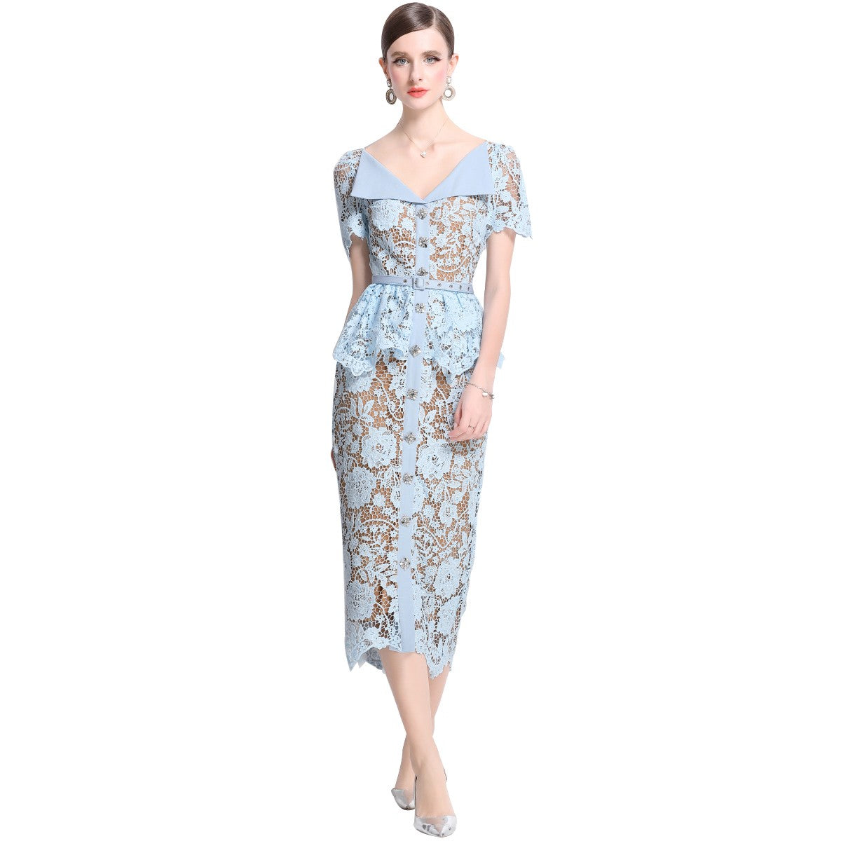 Quality Summer Beaded Diamonds Embroidery Beige White Lace Evening Dress Women S