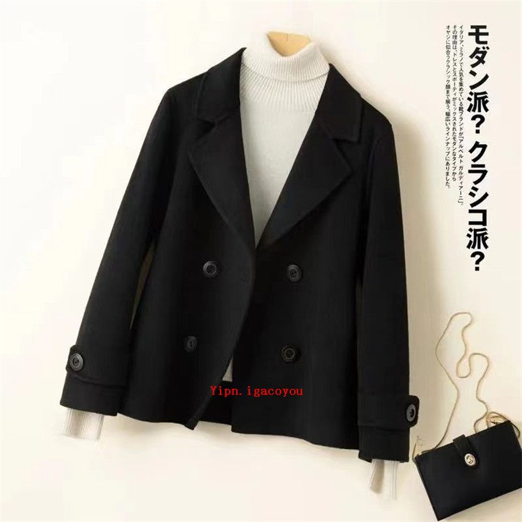 Women Mom Short Double-Sided Cashmere Coat Autumn Winter Fashion Double-Breasted Thick Wool Jacket Female Loose Outerwear B579