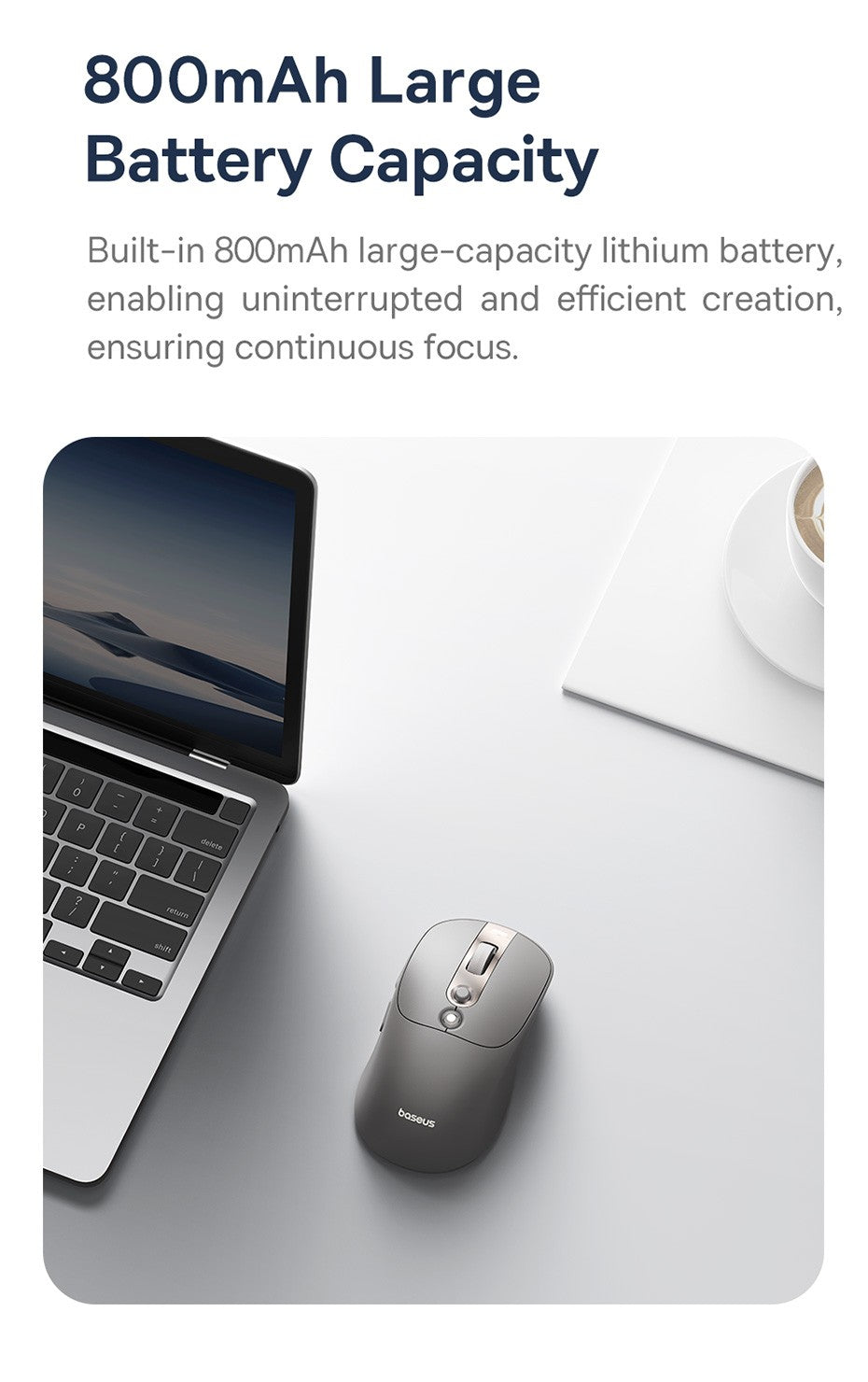 Mouse Sem Fio Baseus Editor Pro Bluetooth 5.1 Modo Duplo Bateria de Longa Duração Recarregável Ergonômico de Escritório com Display