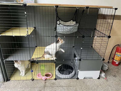 Super Grandes Gaiolas de Gatos com Espaço Livre Casa para Animais de Estimação Interna Villa para Gatos com Caixa de Areia Integrada Gabinete Nórdico Multi-Camadas para Gatos