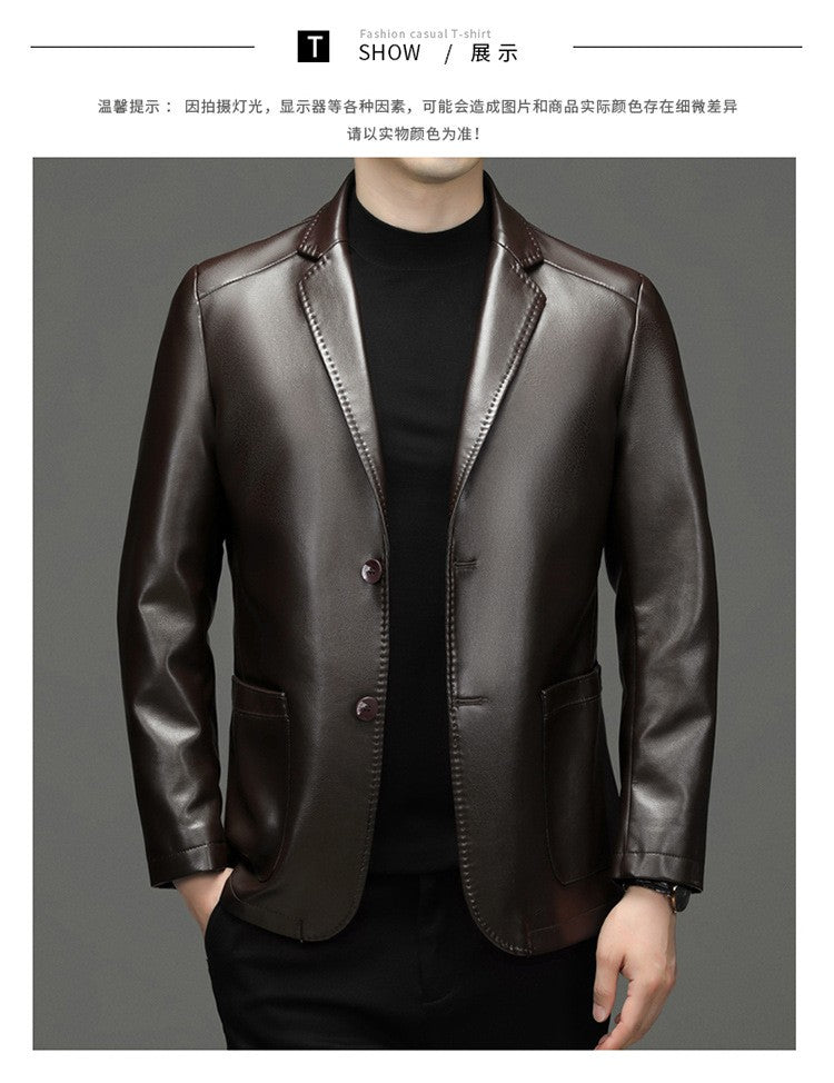 2025 Autumn Winter Men's Genuine Leather Blazers Jackets Slim Fit Suits Coats Business Casual Genuine Leather Suits Jackets Male