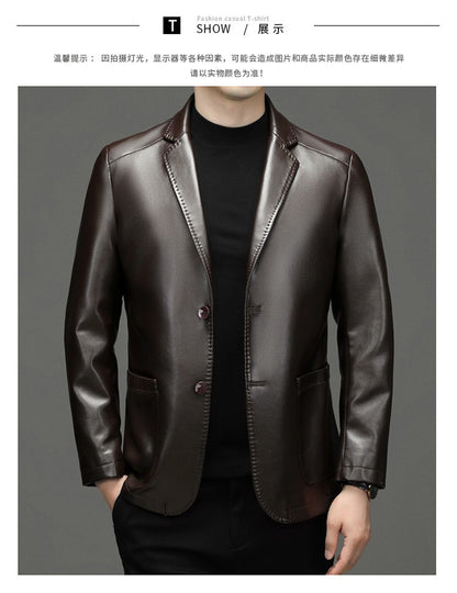 2025 Autumn Winter Men's Genuine Leather Blazers Jackets Slim Fit Suits Coats Business Casual Genuine Leather Suits Jackets Male
