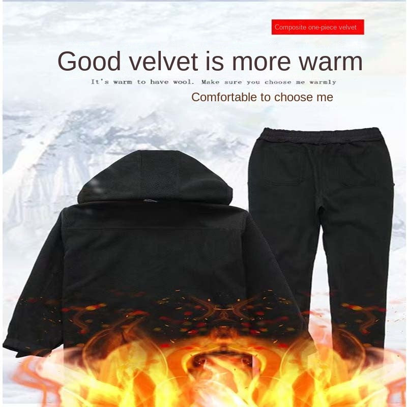 2026 Conjunto de Ciclismo com Capuz Soft Shell de Pele de Tubarão para Uso Externo, Conjunto de Pesca Quente de Veludo Masculino, Conjunto de Assalto de Soft Shell e Veludo