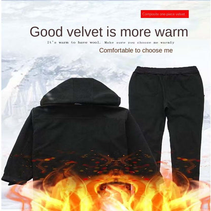 2026 Conjunto de Ciclismo com Capuz Soft Shell de Pele de Tubarão para Uso Externo, Conjunto de Pesca Quente de Veludo Masculino, Conjunto de Assalto de Soft Shell e Veludo