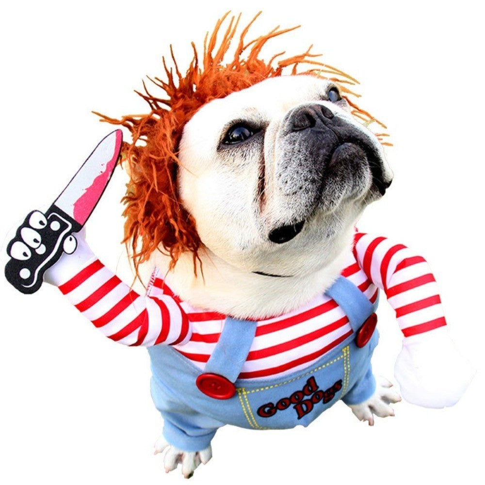 Nova Fantasia de Cachorro Chucky Novidade Traje Pet Engraçado Adereços Assustadores Roupas para Gatos Acessórios de Vestuário Roupas Engraçadas