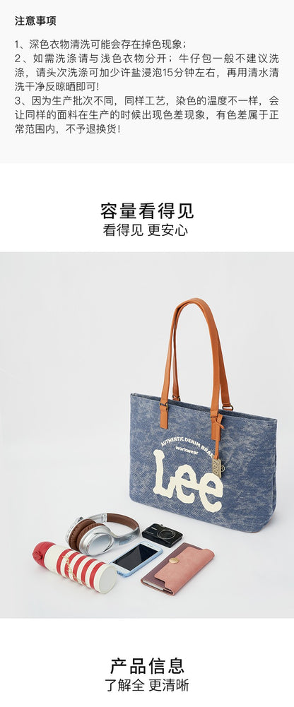 LEE Large Capacity Denim Leather Women's Tote Bags Designer Lady Canvas Daily Big Size Handbag Wear Resistant Shoulder Beach Bag