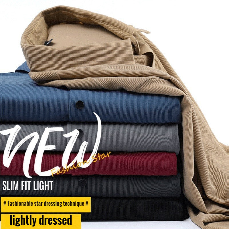 Stretch Elastic Stripe Men's Shirt Long Sleeve Classic Blouse Male Elegant Work Big Size Plus Large High Quality Ice Silk Social