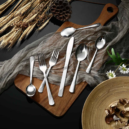 HANSMART 48Pcs Flatware Set Service for 8 Stainless Steel Knife Fork Spoon Tableware Flatware Set Kitchen Dinnerware Gift