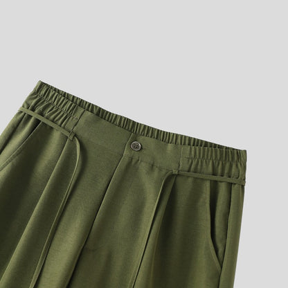 INCERUN Men Sets Solid Color Pleated Shirt & Pants Two Pieces Sets Loose Streetwear 2025 Fashion Men's Casual Suits S-5XL