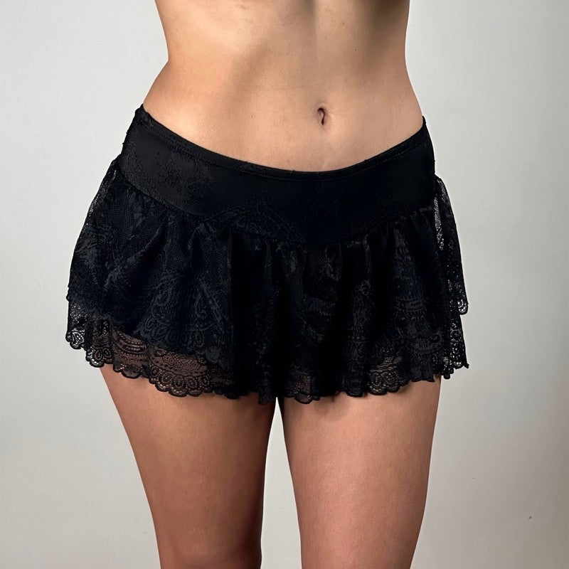 Y2k Music Club Party Booty Short Skirt Cute Lace Layered A-line Skirt Fairy Coquette Clothes Women Low Waist Mini Ruffle Skirt