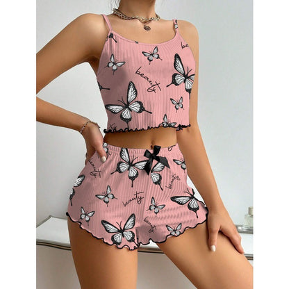 Casual Printed Pajamas For Women Two Pieces Sleepwear Women's Pajama Shorts Loungewear Sets Nightwear Female Home Suit Clothes