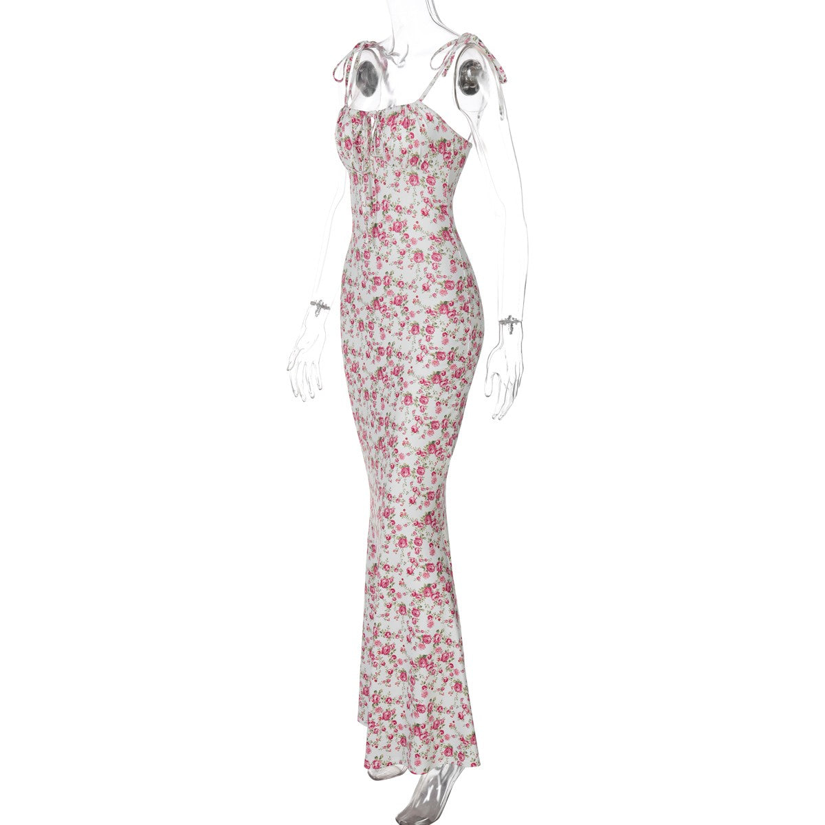 Hugcitar Floral Print Sleeveless Backless Slips Lace Up Maxi Dress Sexy Bodycon