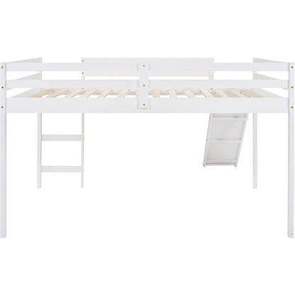 Cama Loft Completa com Escorregador, Cama Loft Baixa com Escada e Grade de Segurança, Estrutura de Cama Loft Completa de Madeira para Crianças, Adolescentes, Meninas e Meninos