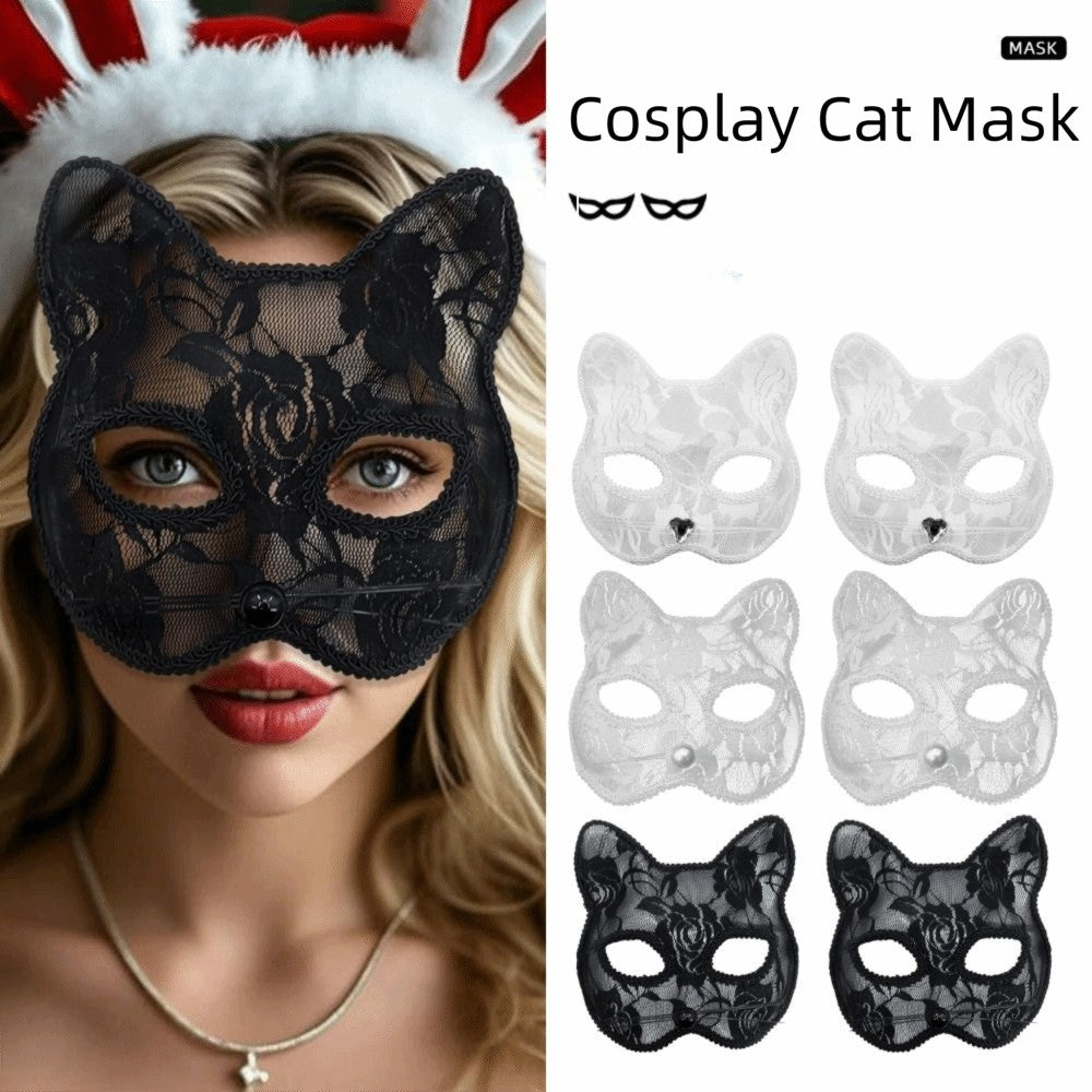 Cat Face Masquerade Mask Black White Lace Costume Accessories Costume Party Accessories Fun Prop Women Lace Mask Cosplay Event