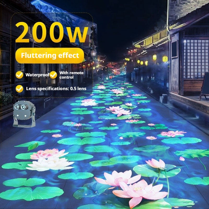 Projetor de Ondas de Água Dinâmicas Externo, Holofote com Padrão de Lótus para Iluminação Criativa de Ambiente em Jardim e Pátio