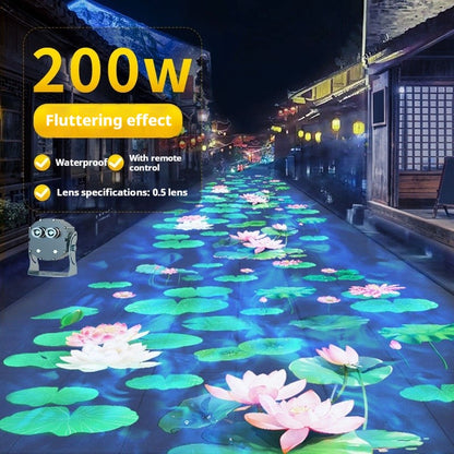 Projetor de Ondas de Água Dinâmicas Externo, Holofote com Padrão de Lótus para Iluminação Criativa de Ambiente em Jardim e Pátio