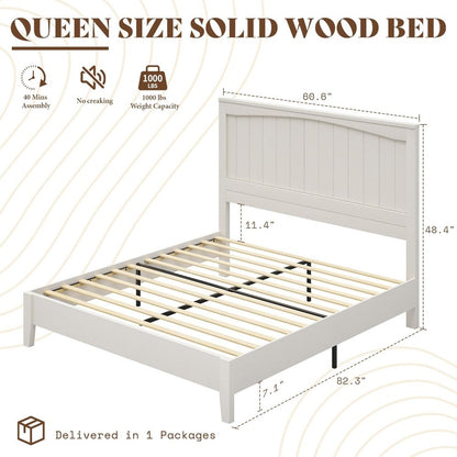 Solid Wood Bed Frame with 48 Headboard, Mid-Century Modern Platform Bed with Durable Wooden Slats, No Box Spring Needed