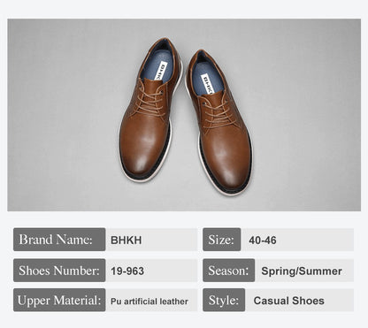 BHKH 2025 Genuine Leather Dress Shoes Comfy Men Casual Shoes Smart Business Work Office Lace-up Men Shoes