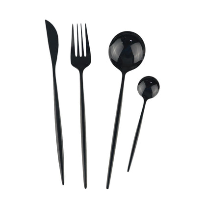 8 colheres de mesa de jantar, talheres de aço inoxidável, prateado, talheres dourados, utensílios de cozinha, talheres pretos.