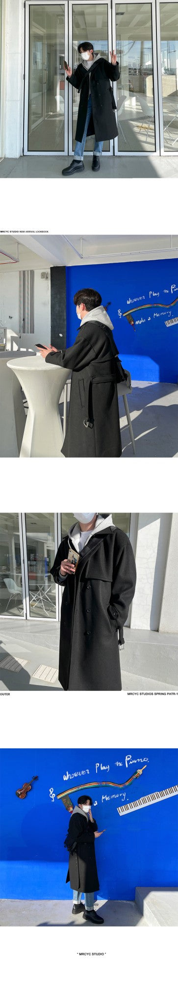 Winter Thick Woolen Coat Men Warm Fashion Solid Colors Oversized Long Wool Blends Coat Men Korean Loose Coat Mens Overcoat Q30