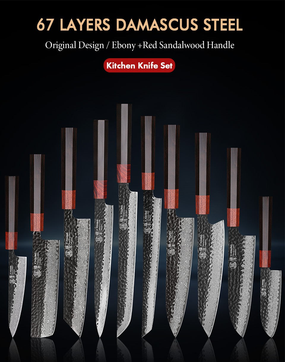 F.YOUNG Faca Japonesa de Chef Aço Damasco Profissional Facas de Cozinha Utilitário Sashimi Fatiar Carne Utensílios de Cozinha Forjados à Mão
