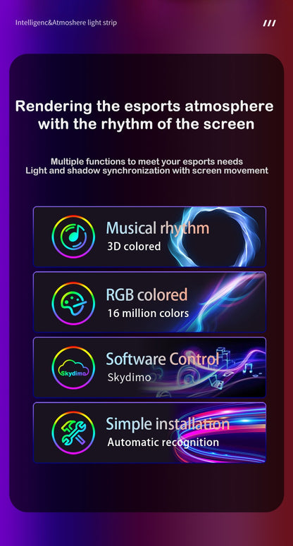 Smart LED Gaming Strip Light Computer Monitor Backlight Sync Strip Light RGB Light Bar Screen USB Gaming Bedroom Decor Lamp