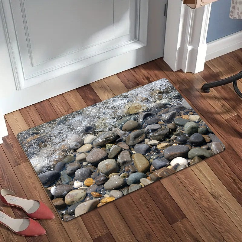 3D River Rock Doormat - Realistic Pebble and Water Design for a Nature-Inspired Home Entrance, Creating a Calming Atmosphere