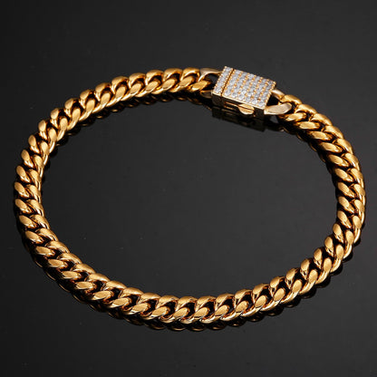 Joias Hip Hop 6mm-14mm Qualquer Comprimento 316L Aço Inoxidável Fivela de Cristal Fashion Pulseira Elos Miami Feminina Masculina